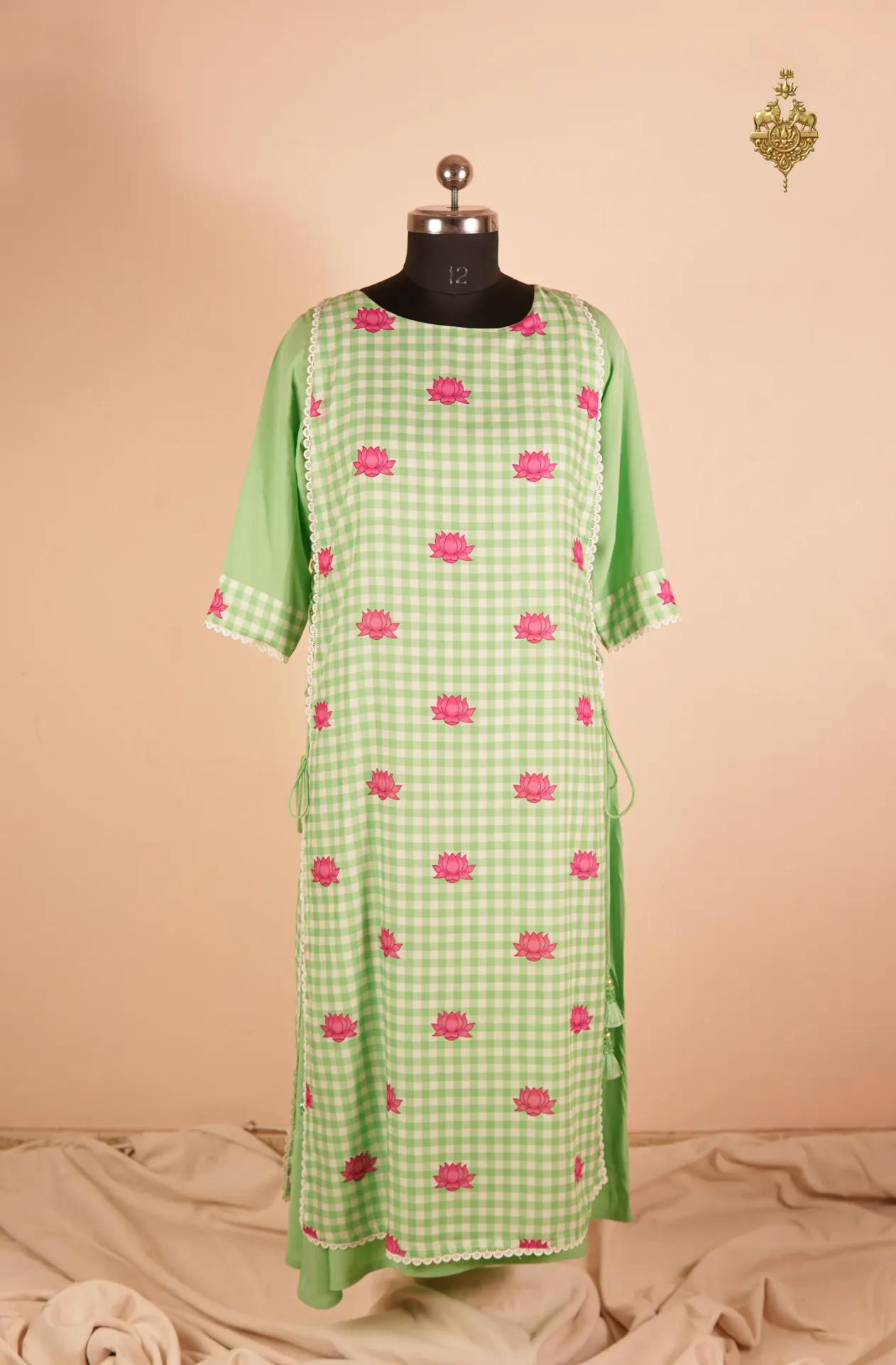 Green Gingham Lotus Dress
